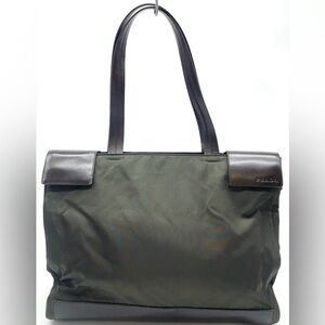 PRADA‎ Vintage Y2K Unisex Rare Dark Olive Nylon/Leather Shopper Tote Handbag
